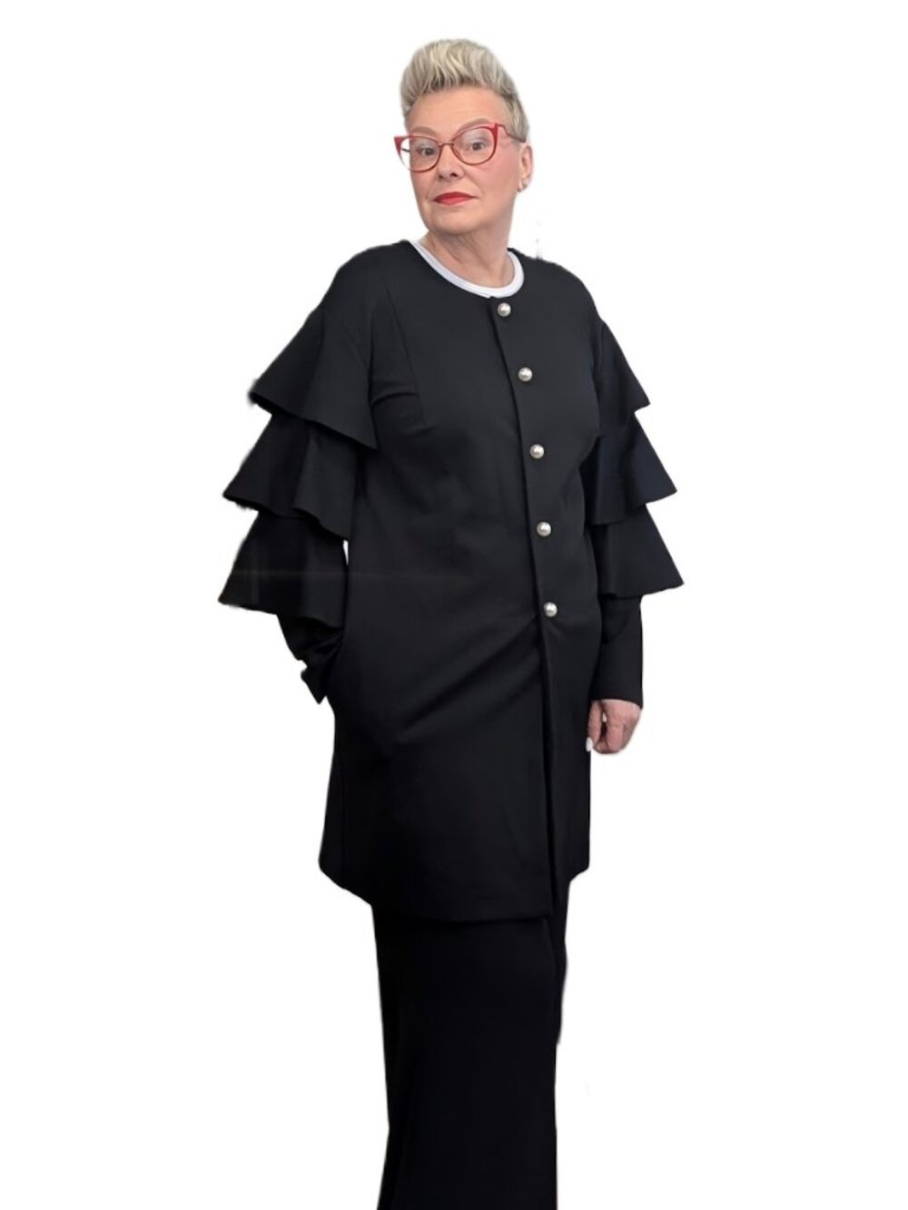 JOSEPH RIBKOFF Statement Ruffle Sleeve Jacket / Coat